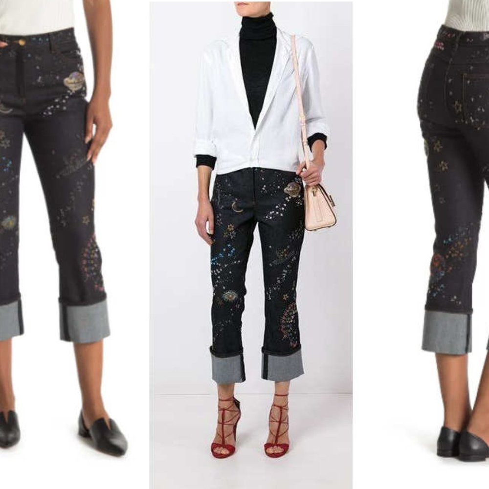 🪐☄️⭐Final Price⭐🌑🌜Valentino Space Embroidered Cuffed Jeans, Size 29 - Picture 15 of 16